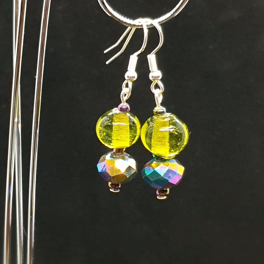 Australian Made Up-cycled Vintage Lime and violet crystal Earrings