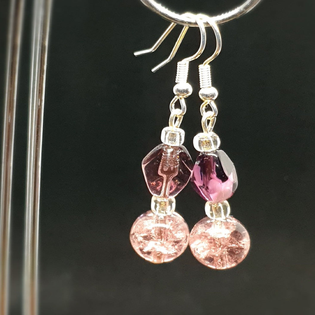 Australian Made Up-cycled
Vintage pale pink n violet Givre glass Earrings