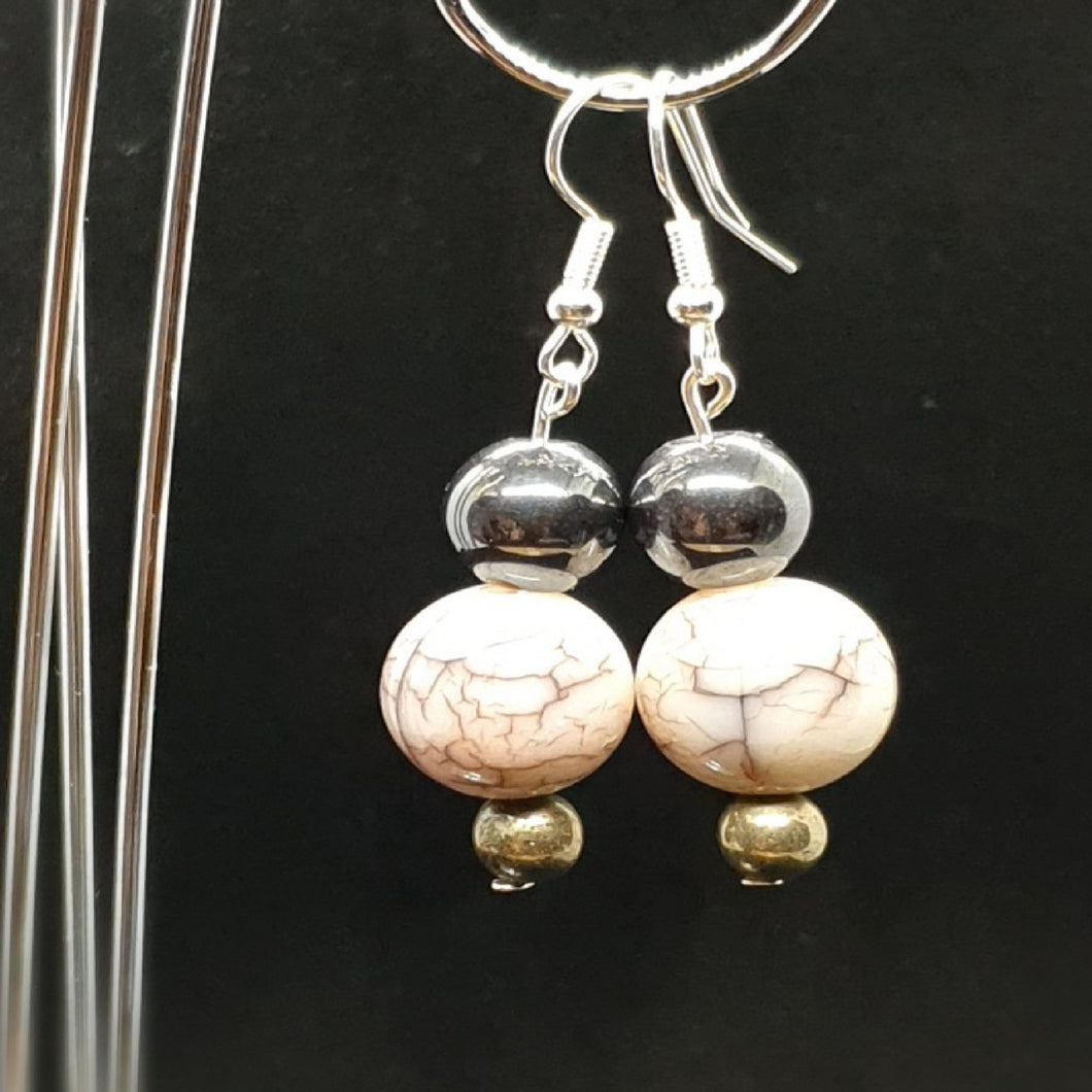 Australian Made Up-cycled Vintage Grey marble and silver Earrings