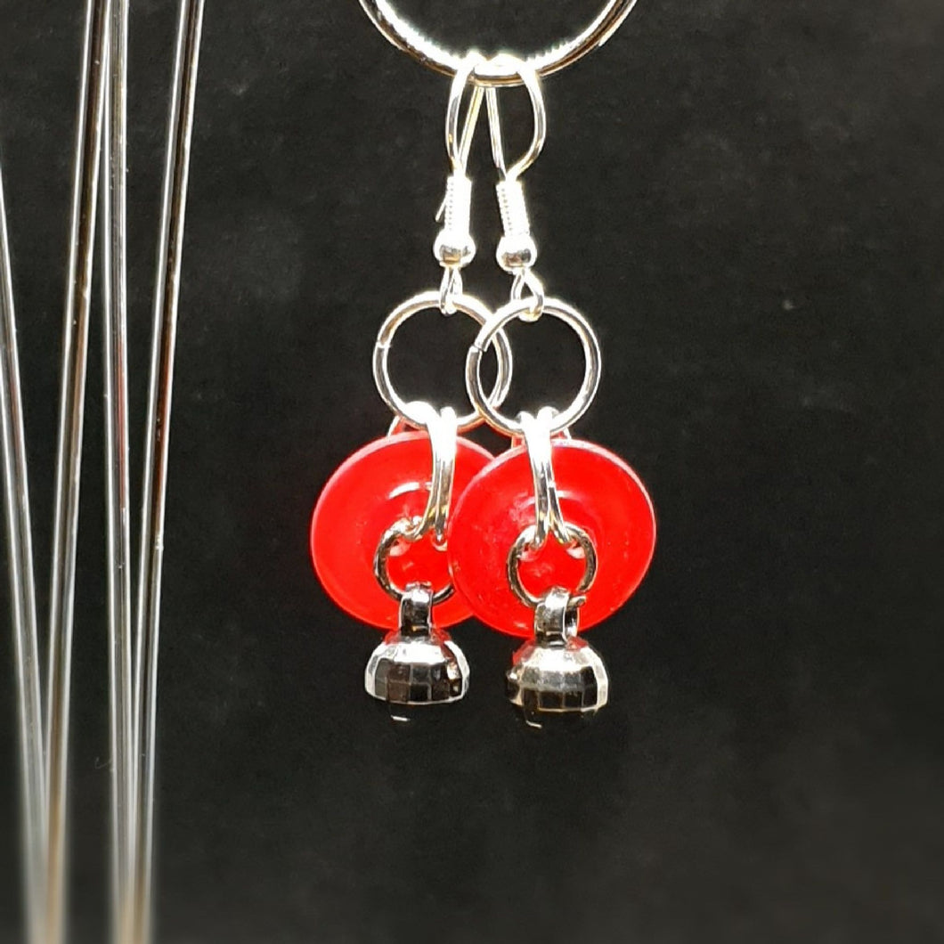 Australian Made Up-cycled Vintage Red Button and silver Earrings