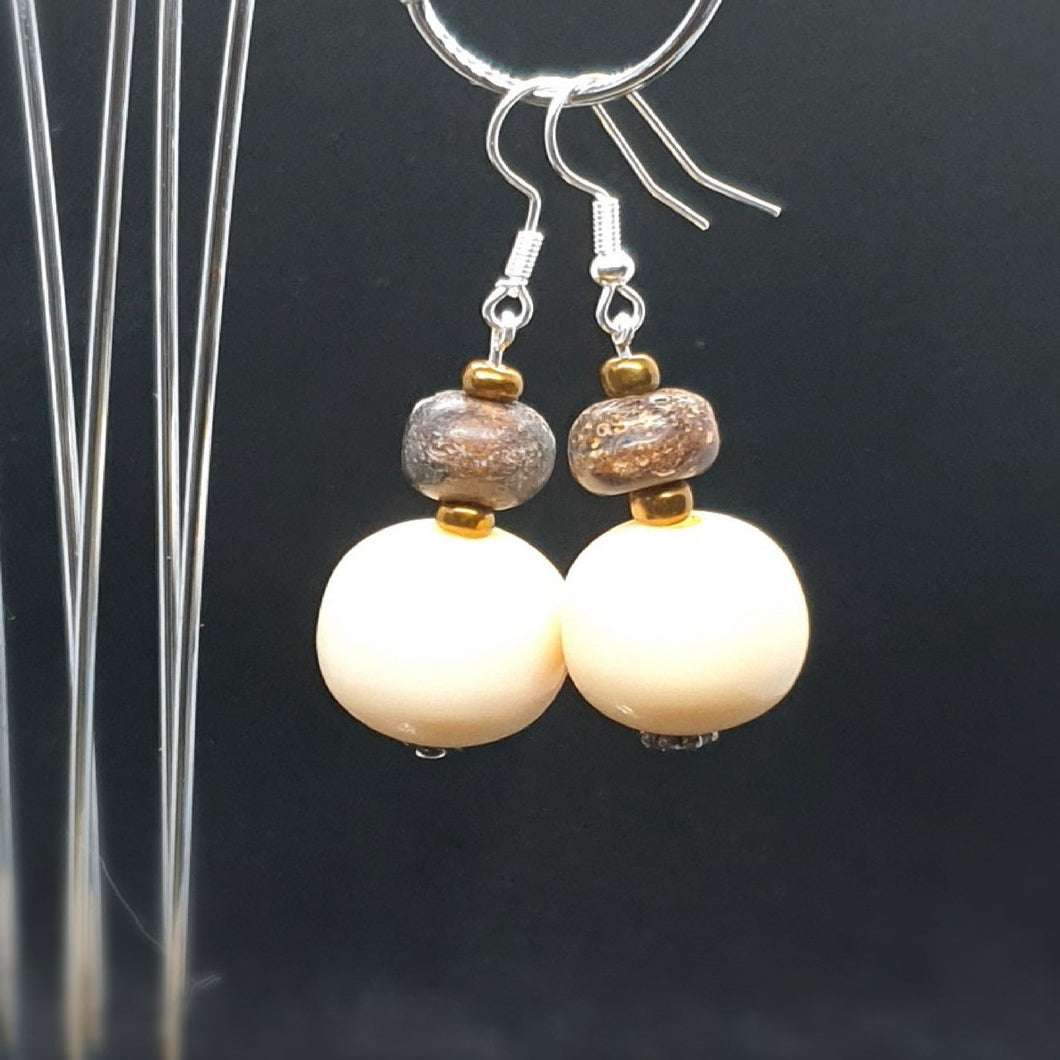 Australian Made Up-cycled Vintage Mottled Creme Earrings