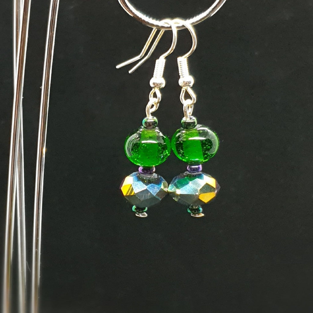 Australian Made Up-cycled Vintage Emerald marble and violet crystal Earrings