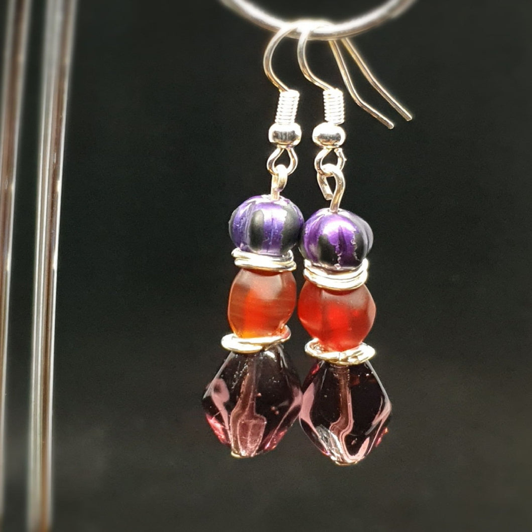 Australian Made Up-cycled
Vintage Czech sculptured ruby and purple Earrings