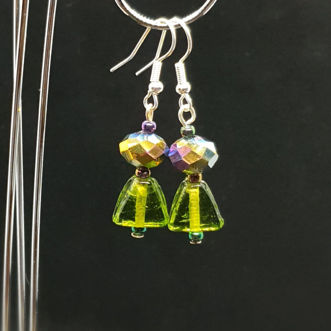 Australian Made Up-cycled Vintage Violet crystal and lime triangle Earrings