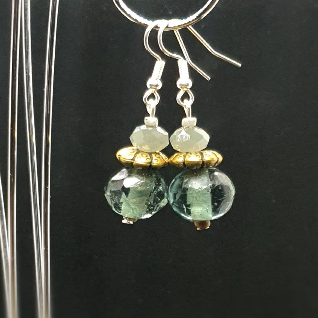 Australian Made Up-cycled Vintage Emerald marble and soft green crystal Earrings