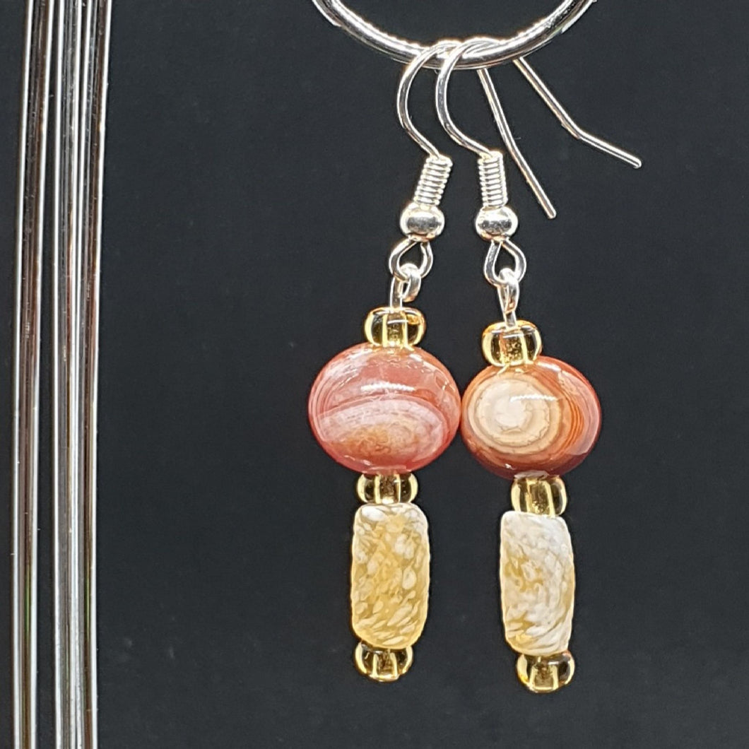 Australian Made Up-cycled Vintage Czech Swirl and Red Jasper Earrings