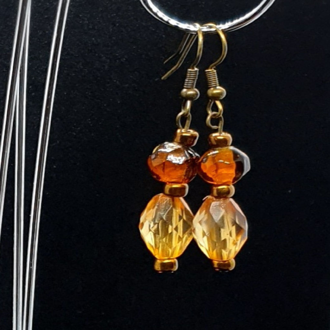 Australian Made Up-cycled Vintage Honey and Czech Amber diamond Earrings