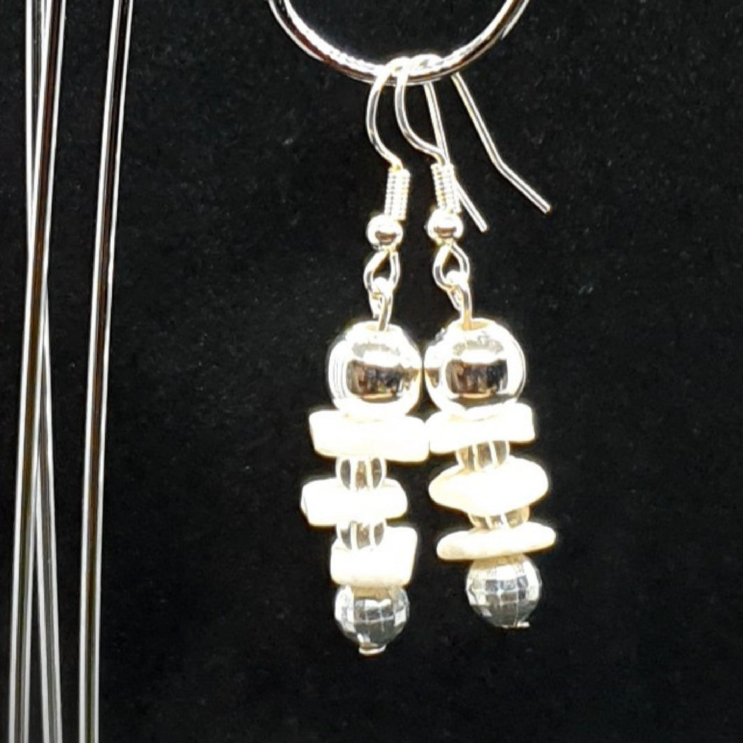 Australian Made Up-cycled Vintage Disco silver and white tile Earrings