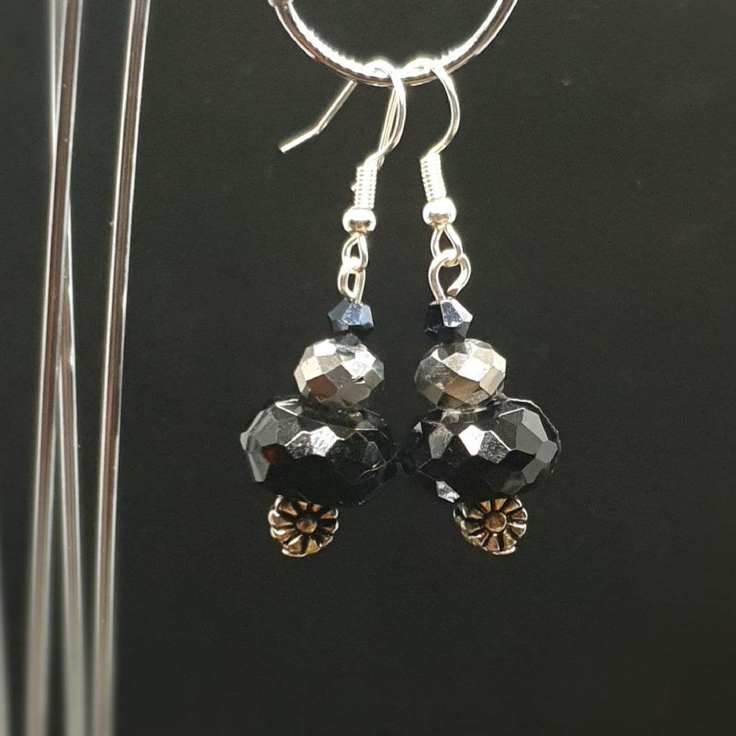 Australian Made Up-cycled Vintage Black and silver crystals and flower Earrings