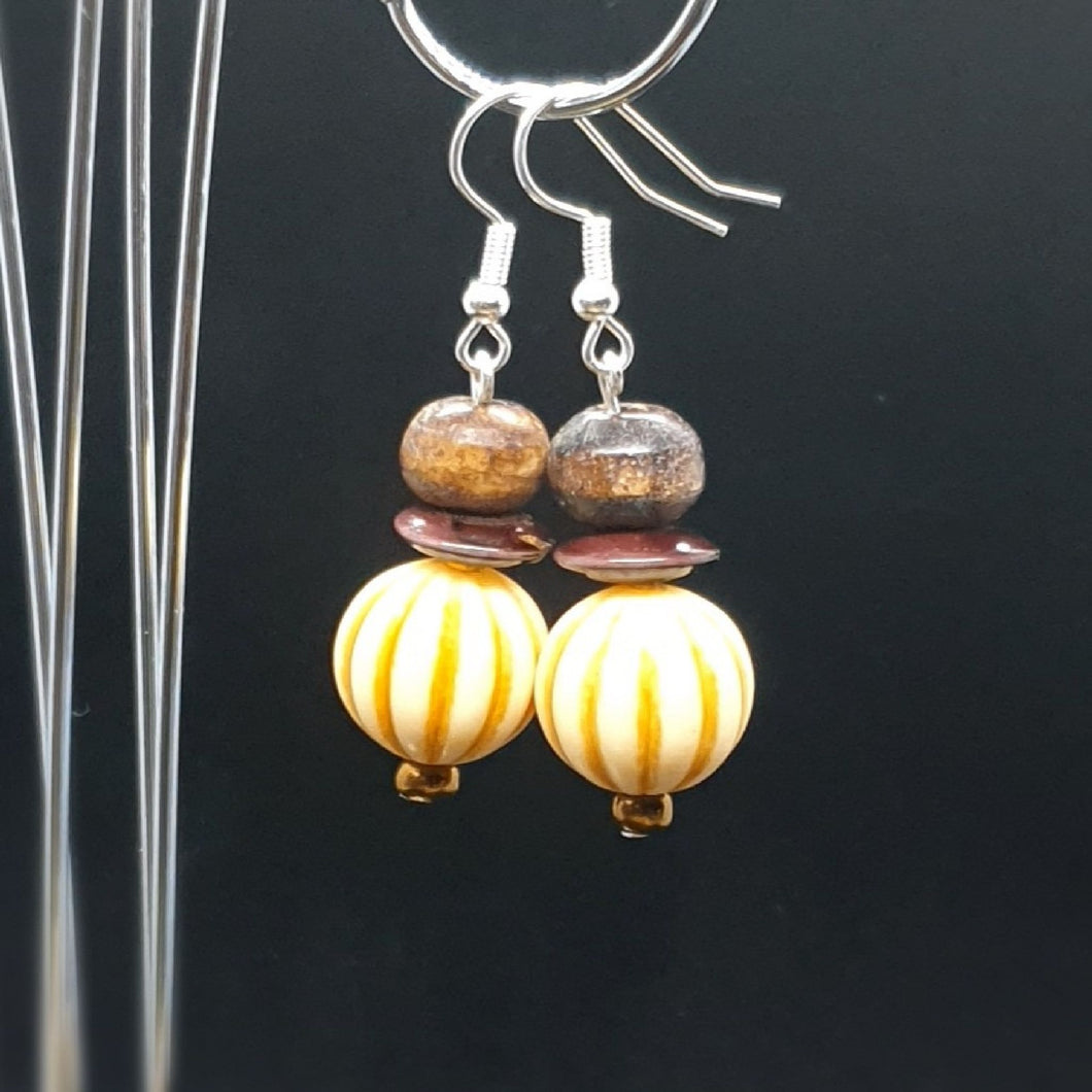 Australian Made Up-cycled Vintage Creme striped Circus Earrings