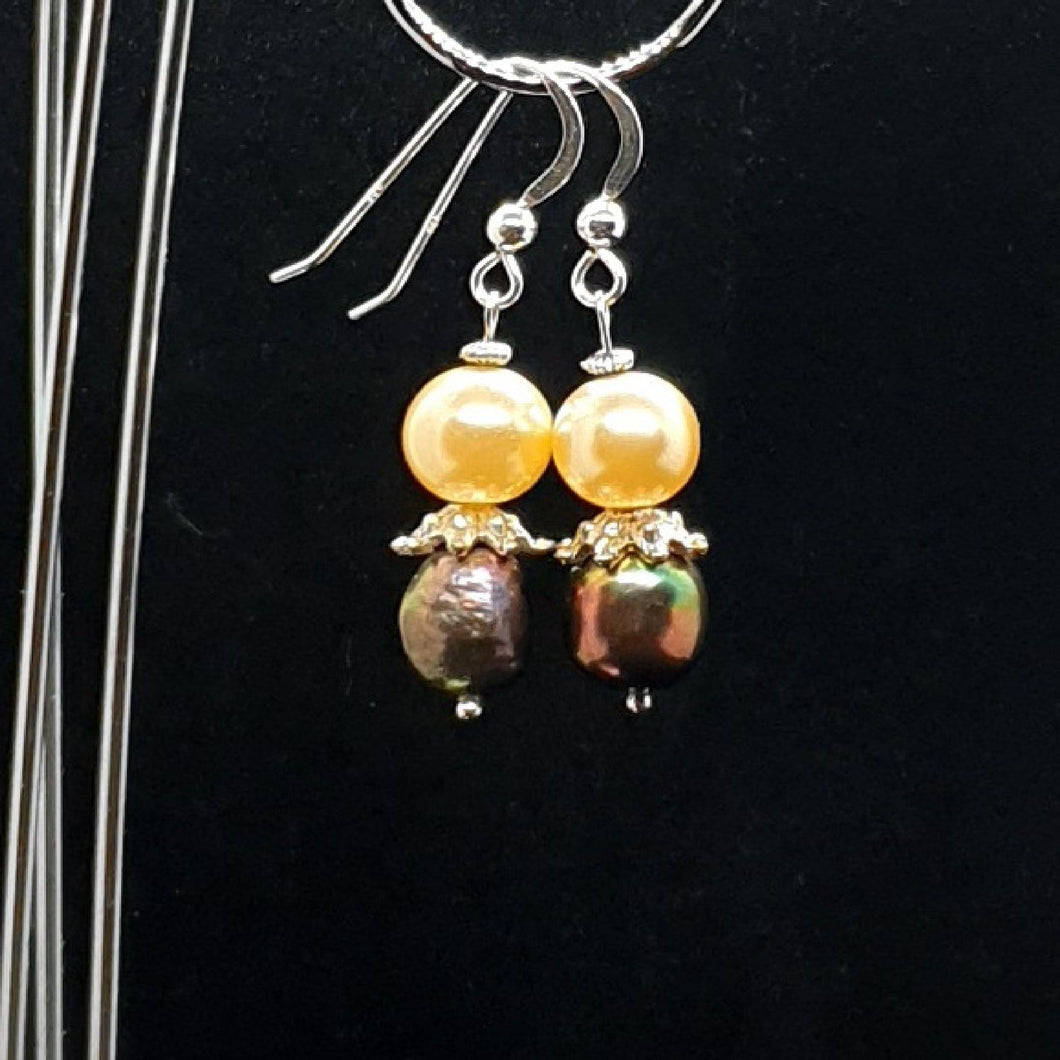 Australian Made Up-cycled Vintage Copper Green Baroque Pearl Earrings