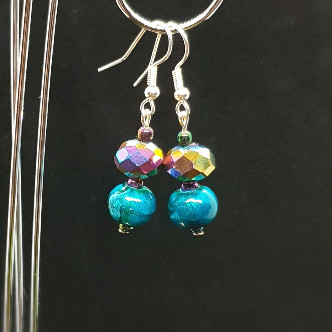 Australian Made Up-cycled Vintage Violet crystal and turquoise marble Earrings