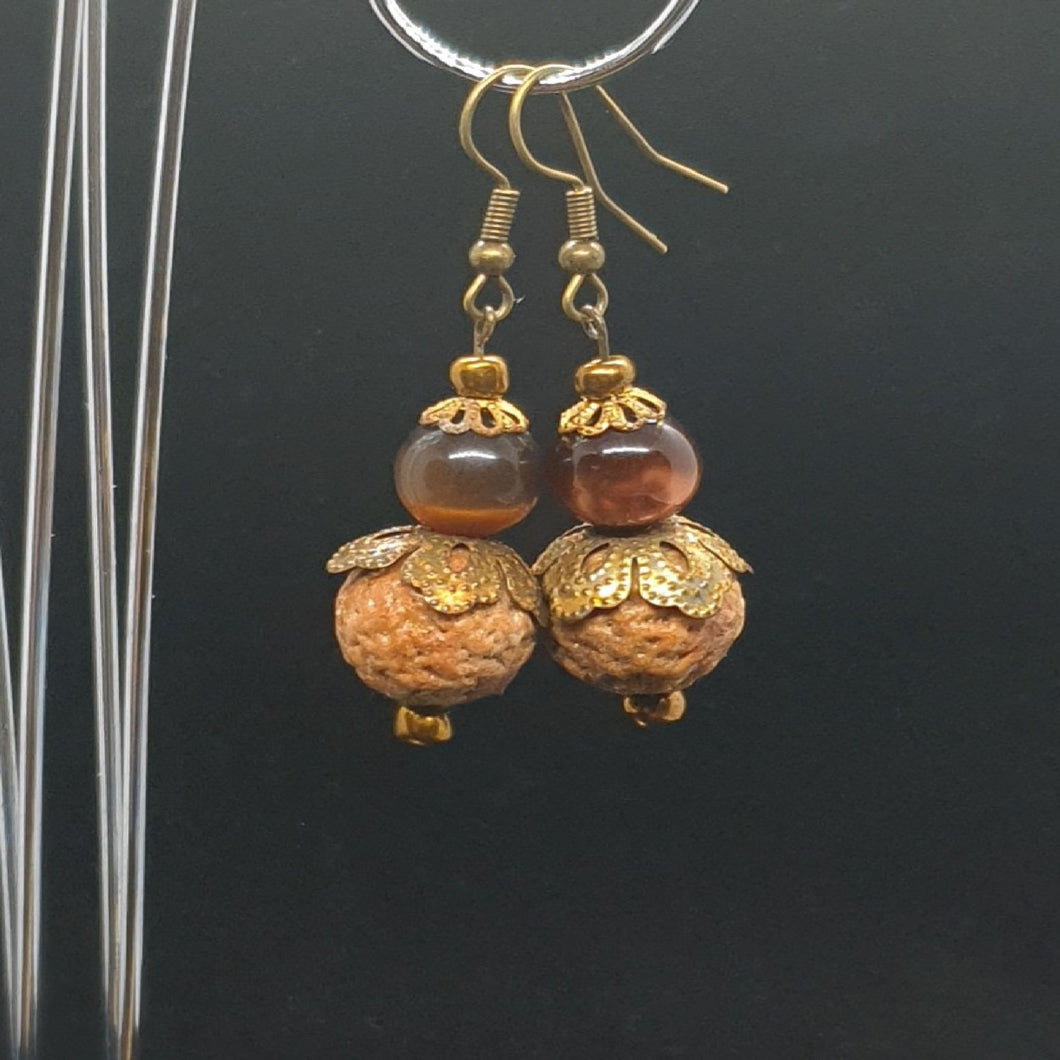 Australian Made Up-cycled
Vintage Amber marble and walnut Earrings