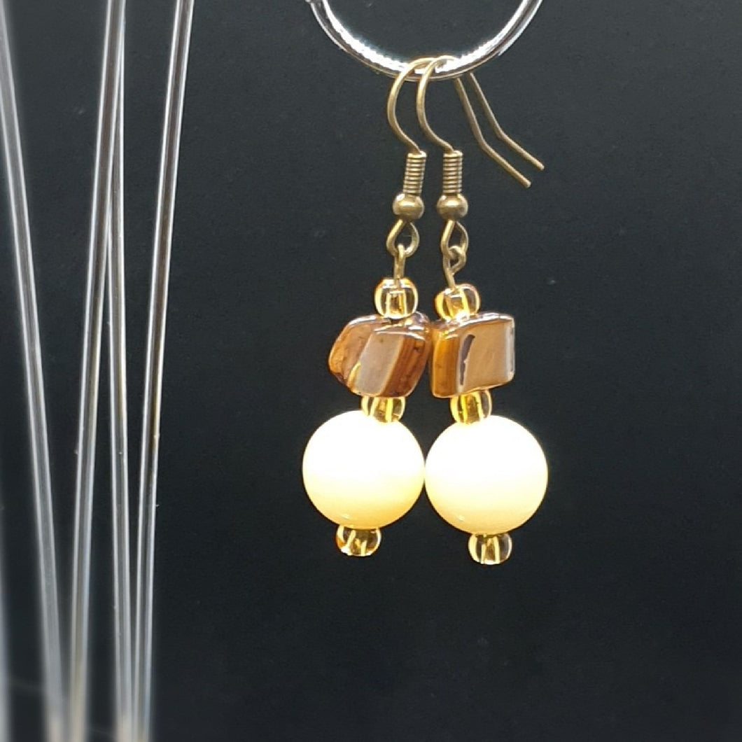 Australian Made Up-cycled Vintage Creme and caramel Mother of Pearl Earrings