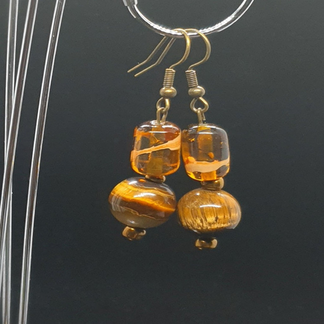 Australian Made Up-cycled Vintage Amber and Gold swirl Earrings