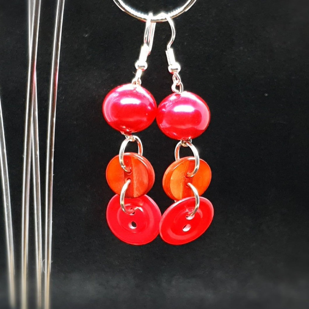 Australian Made Up-cycled Vintage 1950s Ruby Pearl and red Button Earrings