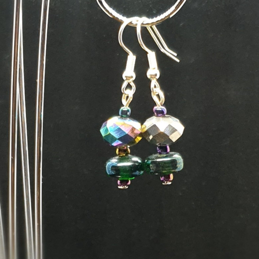 Australian Made Up-cycled Vintage Czech emerald glass and violet crystal Earrings