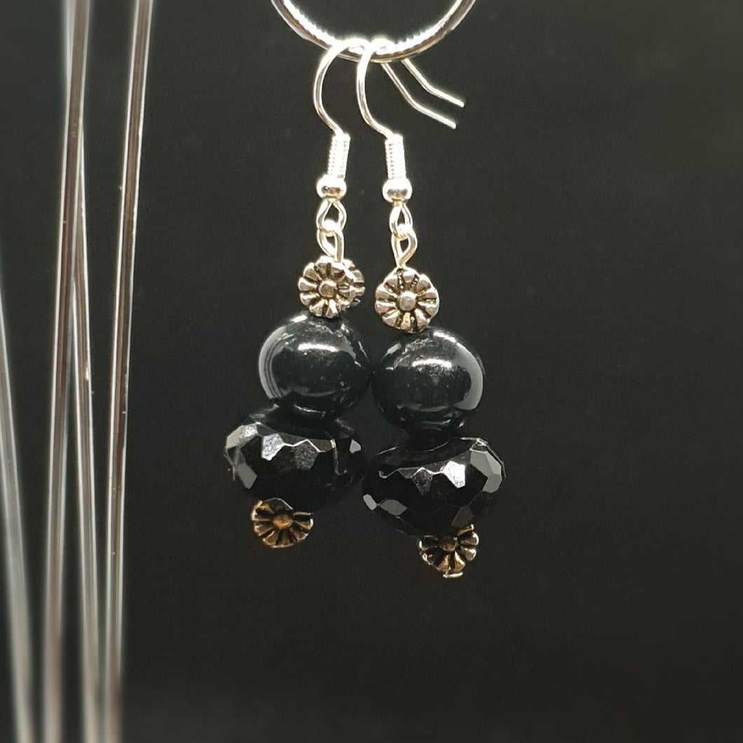 Australian Made Up-cycled Vintage Black and Silver flower Art Deco Earrings