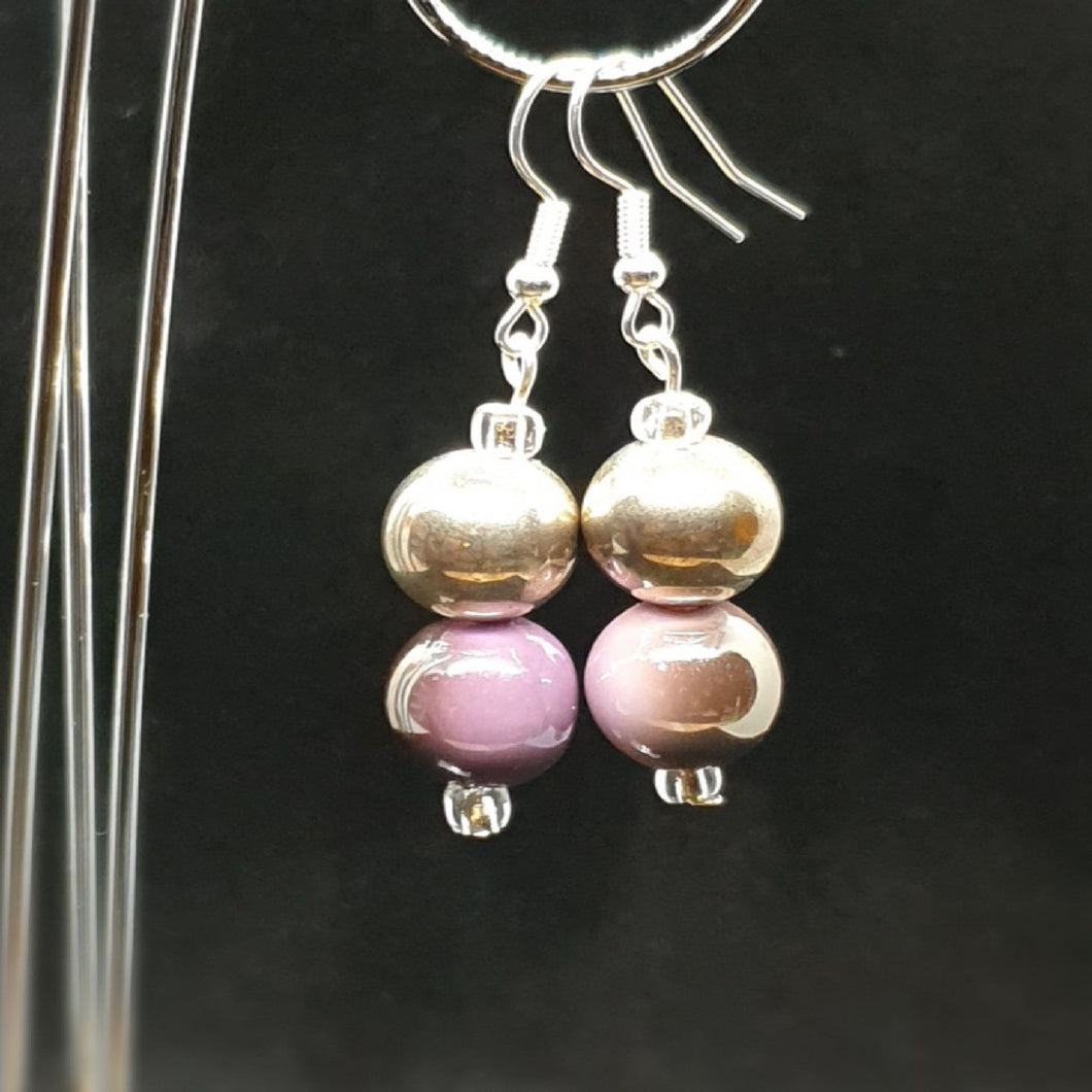 Australian Made Up-cycled Vintage Platinum and pink marble Earrings