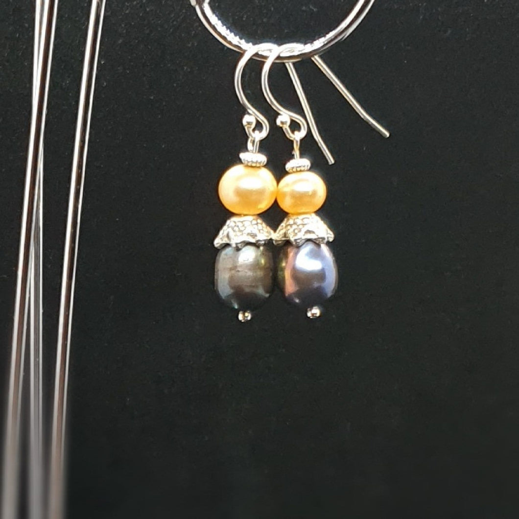 Australian Made Up-cycled
Vintage Petite Champagne and Black Baroque Pearl Earrings