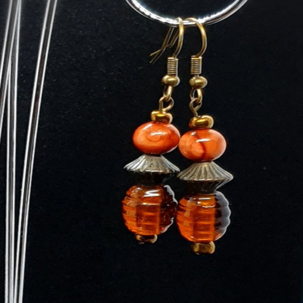 Australian Made Up-cycled Vintage Czech Amber Beehive Earrings