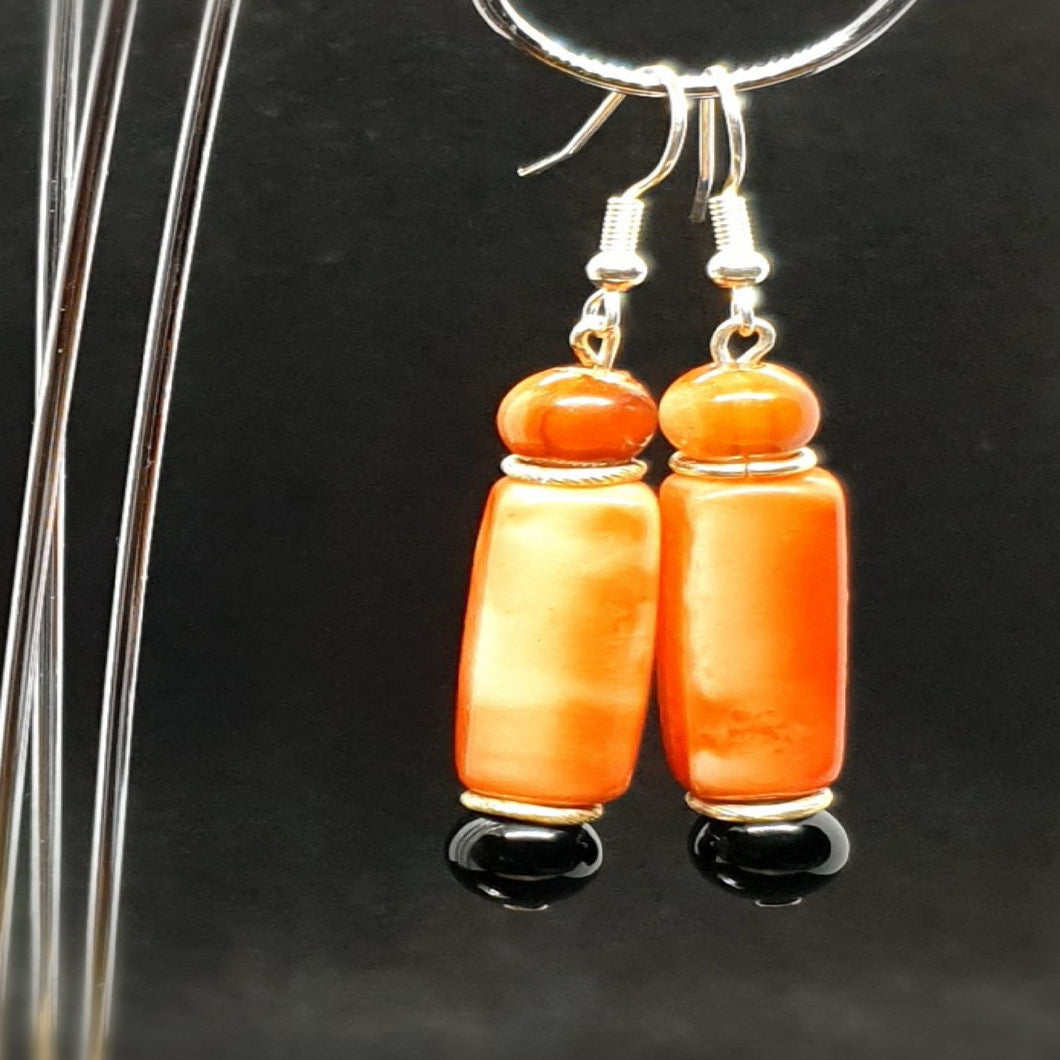 Australian Made Up-cycled Vintage Jasper and black marble terracotta column Earrings