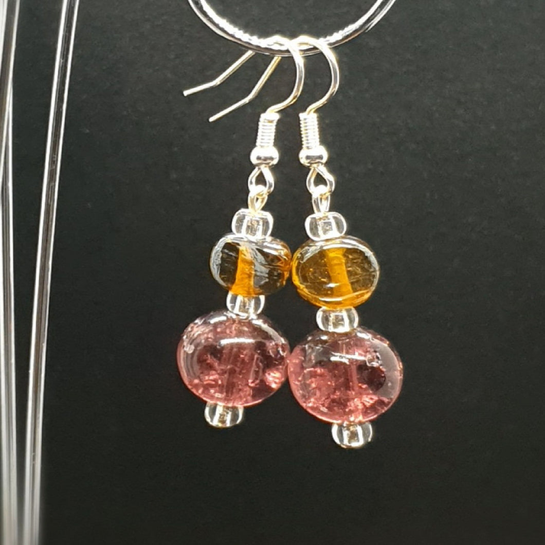 Australian Made Up-cycled
Vintage Violet n peach Givre marble Earrings