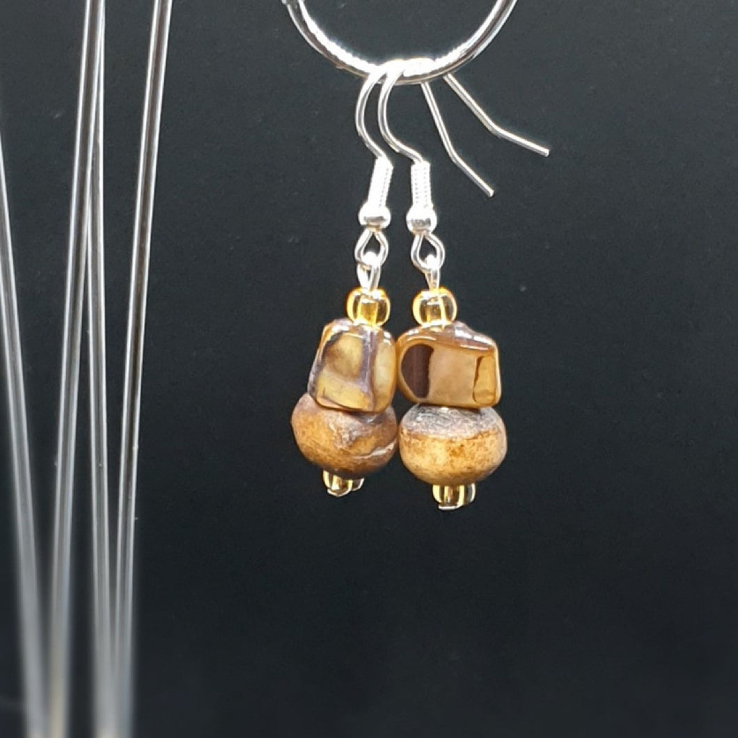 Australian Made Up-cycled Vintage Caramel wood and Mother of Pearl Earrings