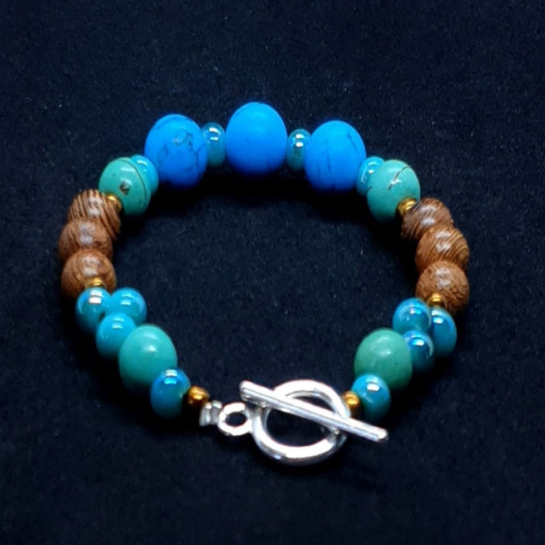 Australian Made Up-cycled Vintage Bronze wood and Turquoise Bracelet