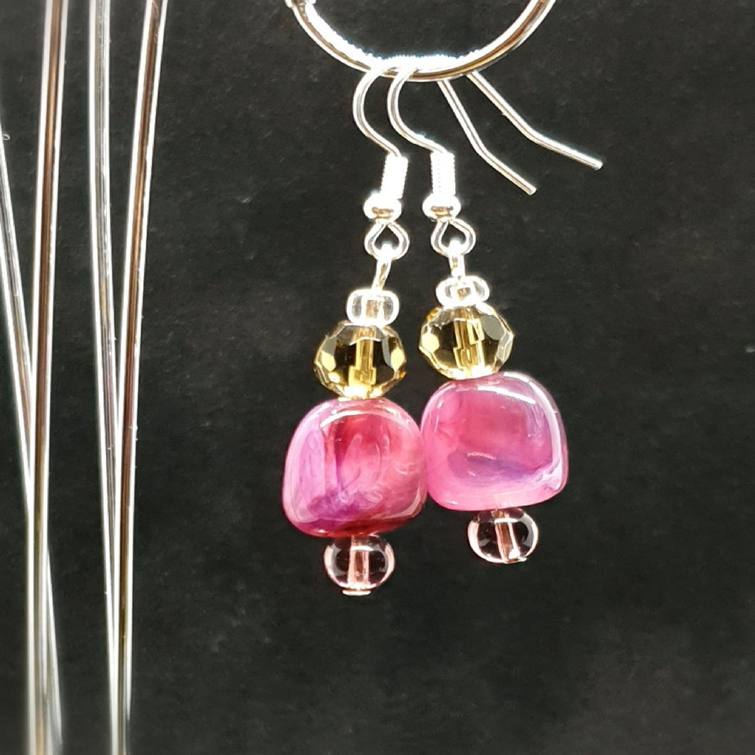 Australian Made Up-cycled
Vintage Strawberry crystal and violet pebble Earrings