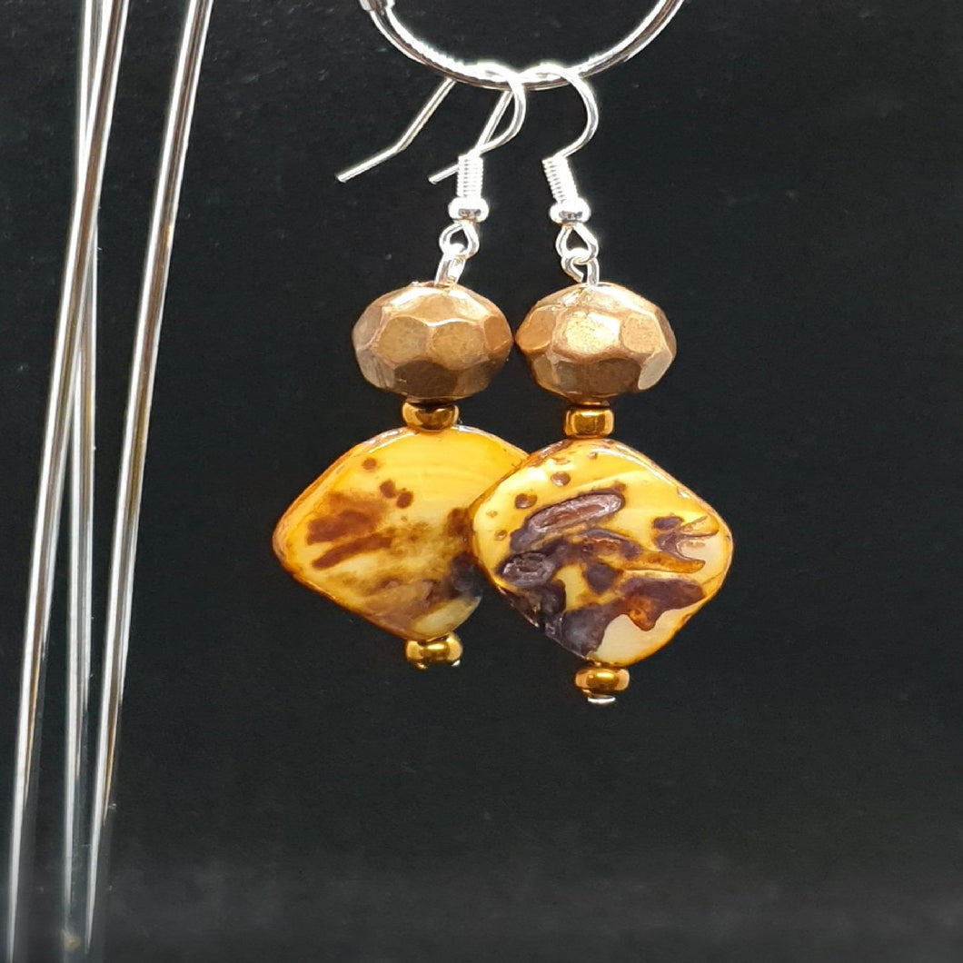 Australian Made Up-cycled Vintage Animal print and Bronze Mother of Pearl Earrings