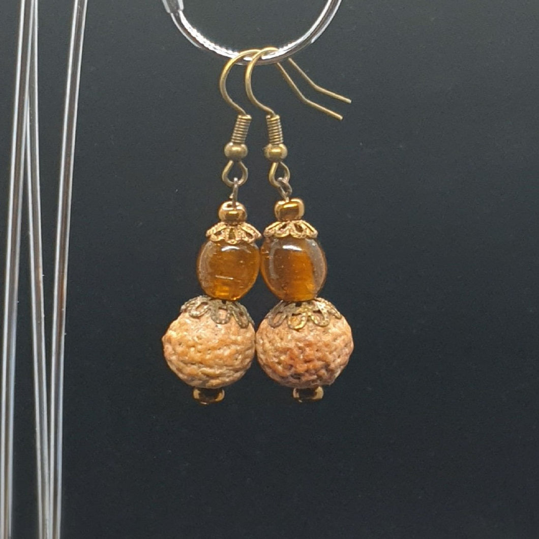 Australian Made Up-cycled
Vintage Amber oval and walnut Earrings