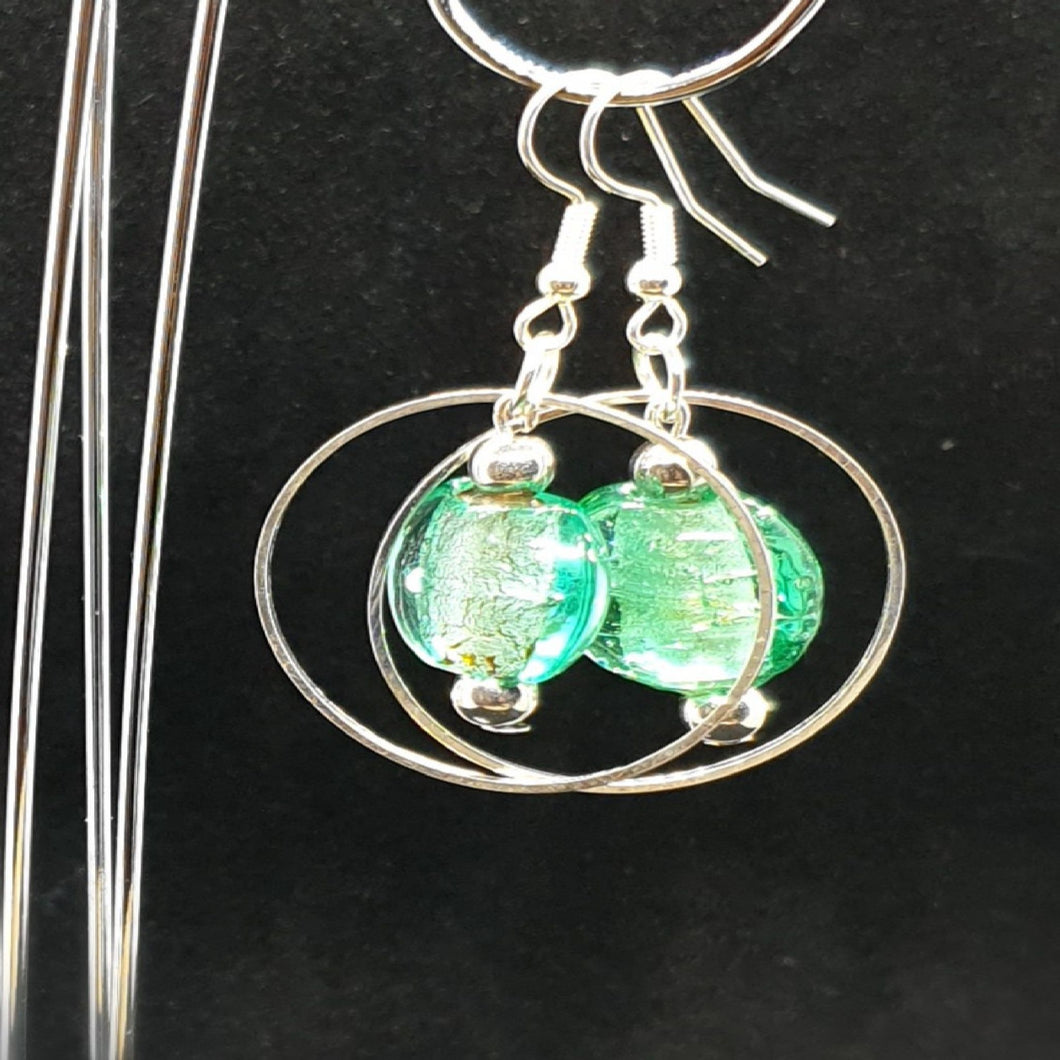 Australian Made Up-cycled Vintage Ice Green glass pebble Hoop Earrings