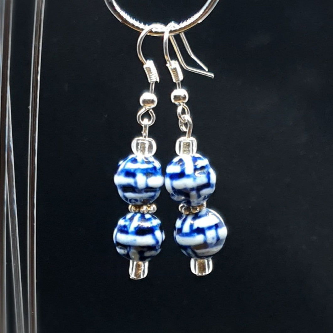 Australian Made Up-cycled
Vintage China blue cross hatched Earrings