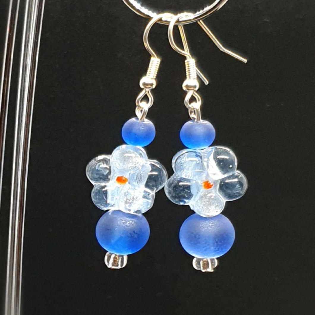 Australian Made Up-cycled Vintage Ice and Sapphire glass flower Earrings