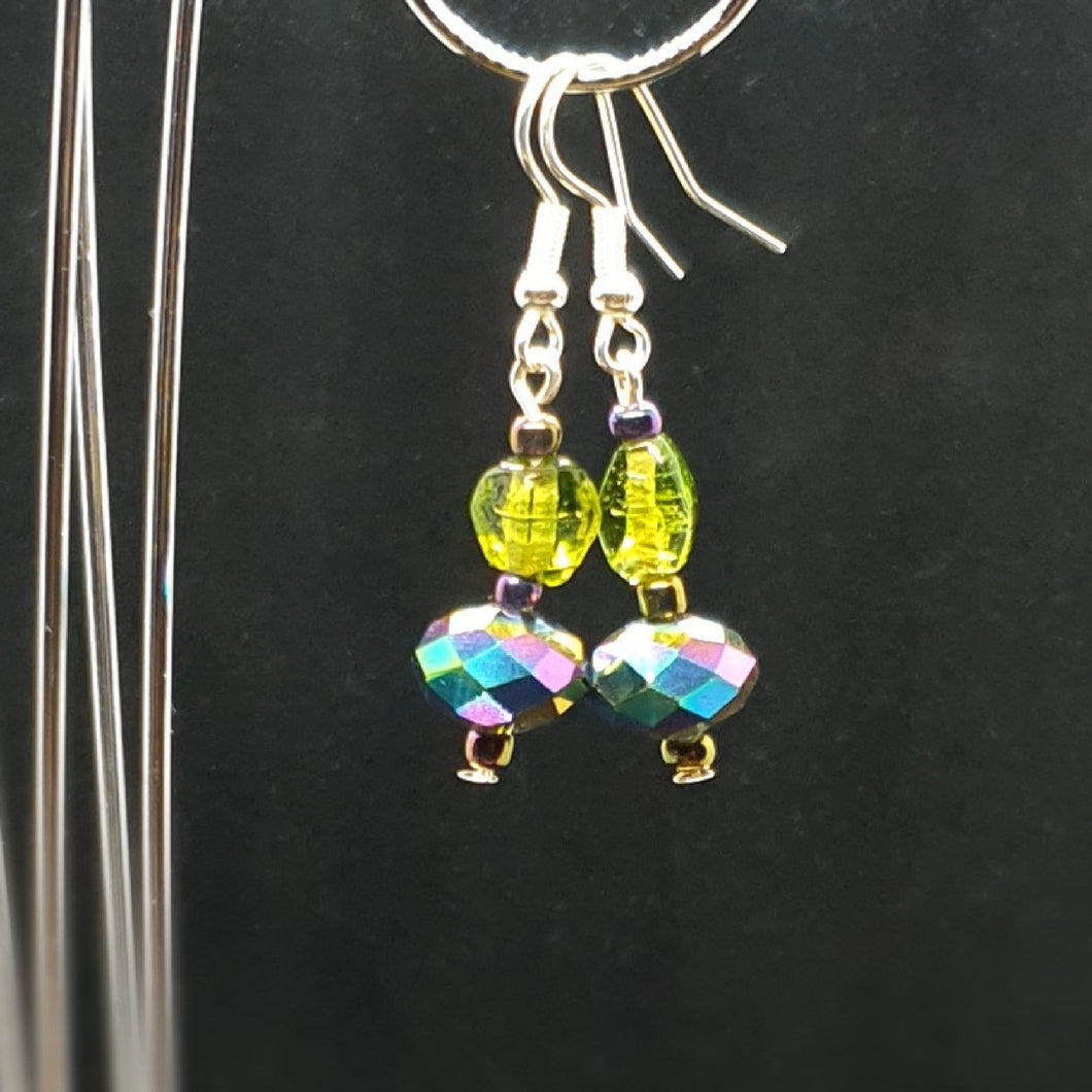 Australian Made Up-cycled Vintage Czech lime and violet crystal Earrings