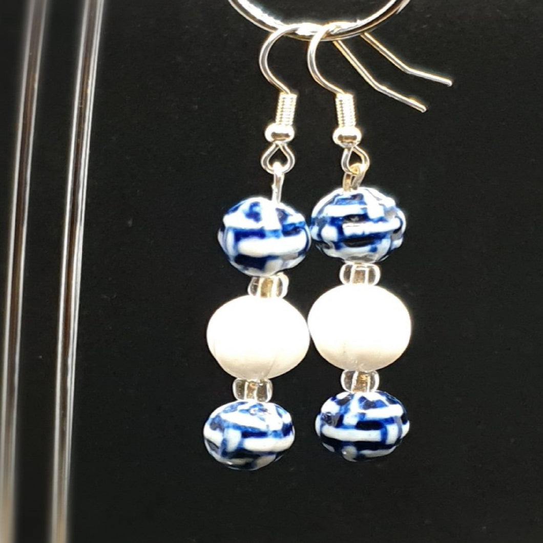 Australian Made Up-cycled
Vintage China white and blue sculptured Earrings