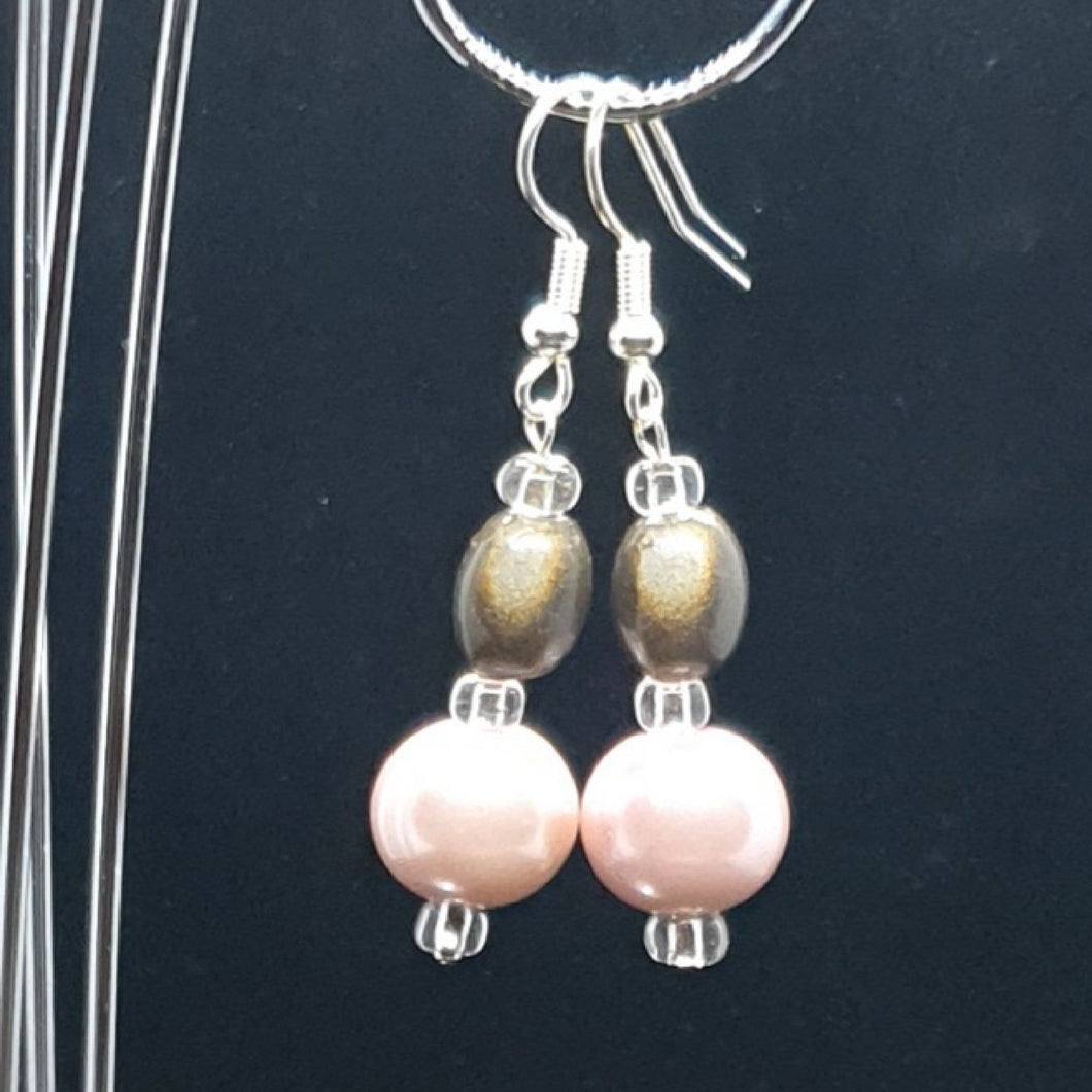 Australian Made Up-cycled Vintage Pink-Beige Pearl and opalescent Earrings