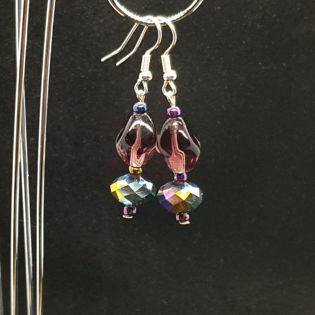 Australian Made Up-cycled Vintage Czech violet diamond and violet crystal Earrings