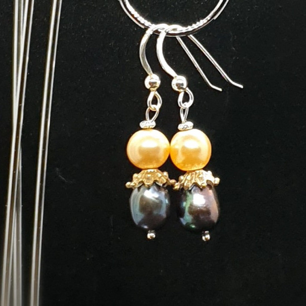 Australian Made Up-cycled Vintage Blue Black Baroque Pearl Earrings