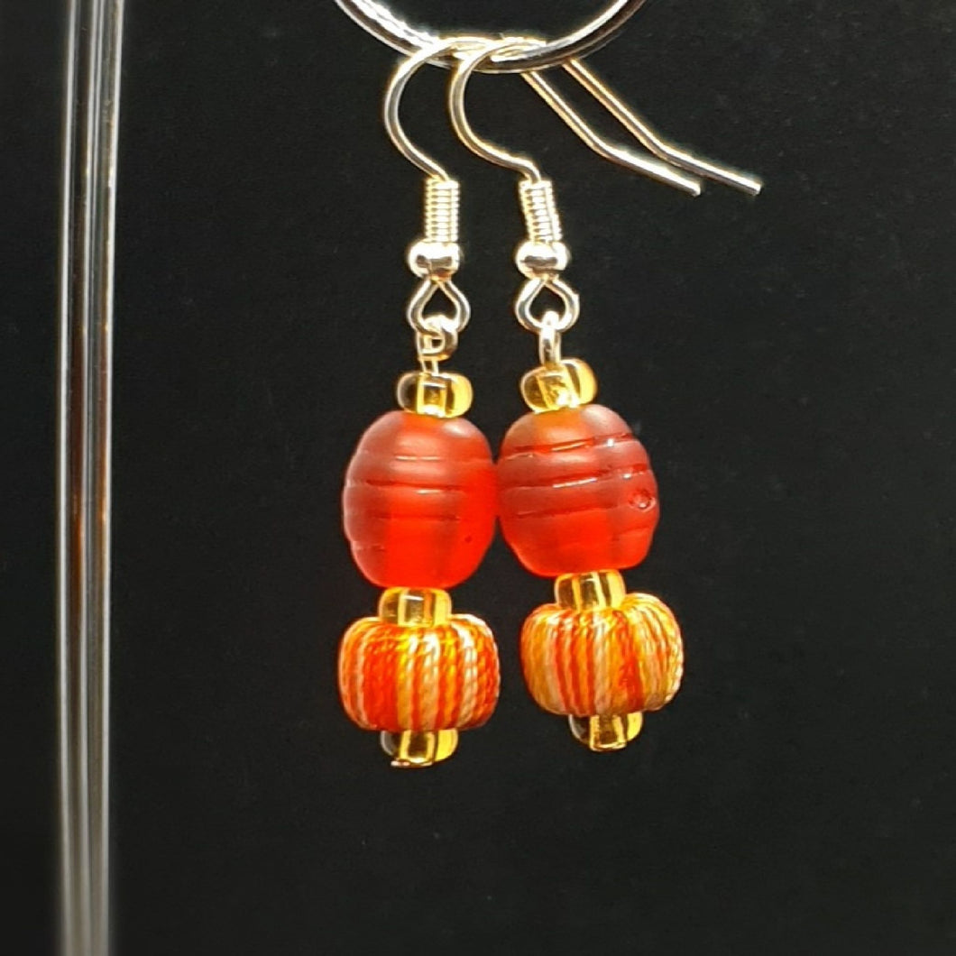 Australian Made Up-cycled
Vintage Czech Ruby Beehive and woven ball Earrings