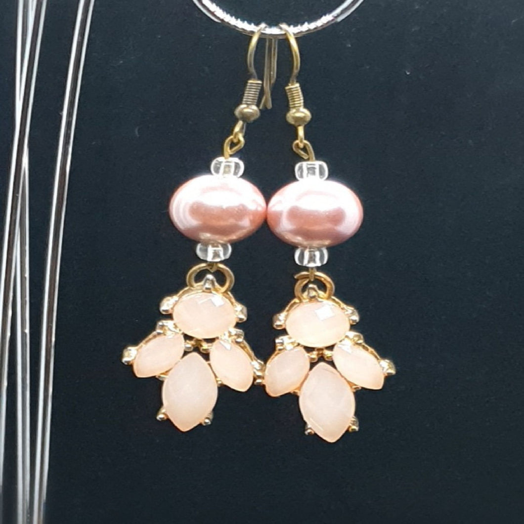 Australian Made Up-cycled Vintage Pink-Beige Pearl and Jewelled cluster Earrings